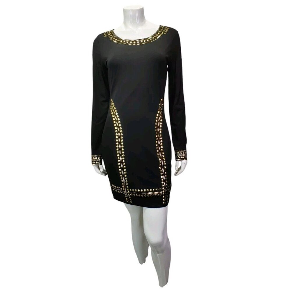 Fashion Nova Such A Stud Dress - Black / Studded Gold SZ L (READ MEASUREMENTS) - Picture 3 of 13
